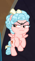 Size: 348x595 | Tagged: safe, screencap, cozy glow, queen chrysalis, changeling, changeling queen, pegasus, pony, frenemies (episode), angry, bow, cozy glow is best facemaker, cozy glow is not amused, cozybetes, cropped, cute, female, filly, flying, foal, freckles, hair bow, solo focus, spread wings, tail bow, unamused, wings