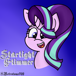 Size: 1000x1000 | Tagged: safe, artist:heartpallete, starlight glimmer, pony, unicorn, bust, cute, female, glimmerbetes, mare, open mouth, portrait, simple background, smiling, solo