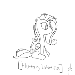 Size: 1000x1000 | Tagged: safe, artist:ponebrones-ponehouse, fluttershy, fly, pegasus, pony, descriptive noise, insect on nose, meme, monochrome, solo, x intensifies