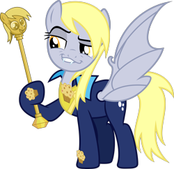 Size: 6194x6000 | Tagged: safe, artist:dasprid, derpy hooves, bat pony, pony, season 4, absurd resolution, cane, crossing the memes, exploitable meme, meme, memeception, muffin, power ponies oc, simple background, smugdash, solo, transparent background, twilight scepter, vector