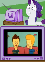 Size: 563x771 | Tagged: safe, rarity, pony, unicorn, beavis and butthead, disturbed rarity, exploitable meme, meme, obligatory pony, tv meme