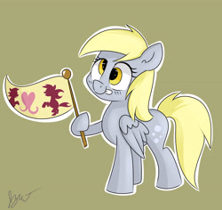 Size: 4000x3769 | Tagged: safe, artist:bloodyhellhayden, derpy hooves, pegasus, pony, rainbow falls, female, flag, mare, ponyville flag, simple background, solo, tongue out