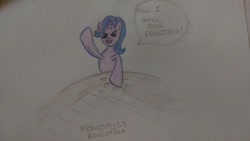 Size: 1024x579 | Tagged: safe, artist:ravagexeno, starlight glimmer, pony, unicorn, atg 2017, dialogue, evil, monopoly, newbie artist training grounds, solo, table, this will end in communism, traditional art