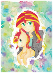 Size: 1700x2338 | Tagged: safe, artist:vnagato, sunset shimmer, pony, equestria girls, painting, self paradox, traditional art