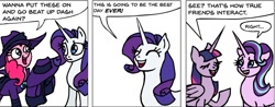 Size: 913x357 | Tagged: safe, artist:gingerfoxy, mare do well, pinkie pie, rarity, starlight glimmer, twilight sparkle, twilight sparkle (alicorn), alicorn, earth pony, pony, unicorn, pony comic generator, comic, mare do well costume