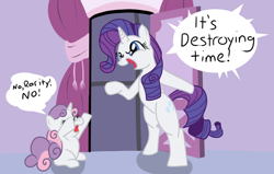 Size: 1280x812 | Tagged: source needed, safe, artist:jakejoke, rarity, sweetie belle, pony, unicorn, exploitable meme, goofy time, meme