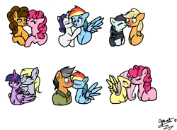 Size: 1132x832 | Tagged: safe, artist:ur4niumpineapple, derpibooru import, applejack, cheese sandwich, coloratura, derpy hooves, fluttershy, pinkie pie, quibble pants, rainbow dash, rarity, twilight sparkle, earth pony, pegasus, pony, unicorn, cheesepie, female, flutterpie, lesbian, male, quibbledash, rarajack, raridash, shipping, straight, twerpy