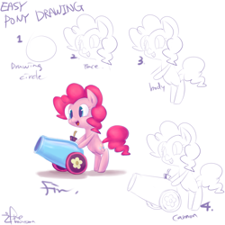 Size: 2000x2000 | Tagged: safe, artist:ifthemainecoon, pinkie pie, earth pony, pony, first you draw a circle, party cannon, solo, tutorial