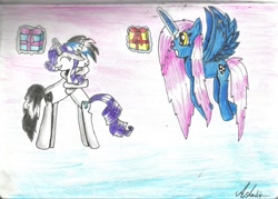 Size: 1024x734 | Tagged: safe, artist:catkotek, rarity, oc, alicorn, pony, unicorn, alicorn oc, canon x oc, female, male, shipping, straight, traditional art