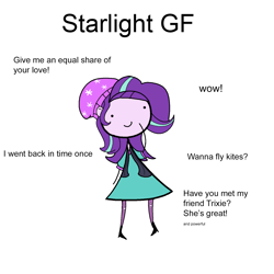 Size: 1650x1650 | Tagged: safe, artist:tjpones, starlight glimmer, equestria girls, c:, cute, descriptive noise, glimmerbetes, ideal gf, meme, simple background, smiling, solo, stick figure, that pony sure does love kites, white background, wow! glimmer