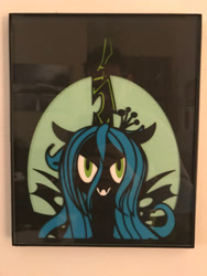 Size: 3024x4032 | Tagged: safe, artist:samoht-lion, queen chrysalis, changeling, changeling queen, bust, craft, fangs, female, grin, irl, papercraft, photo, smiling, solo, traditional art