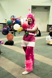 Size: 3456x5184 | Tagged: artist needed, safe, artist:hybridrain, pinkie pie, human, anime expo, balloon, cosplay, hat, irl, irl human, leg warmers, partillery, party cannon, party hat, photo, solo