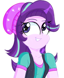 Size: 1280x1547 | Tagged: safe, artist:pastelhorses, starlight glimmer, equestria girls, beanie, cute, glimmerbetes, hat, simple background, sketch, smiling, solo, white background