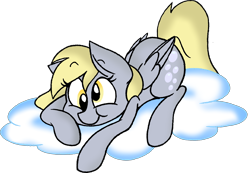 Size: 1558x1080 | Tagged: safe, artist:strangiesleepy, derpy hooves, pegasus, pony, :t, cloud, cute, derpabetes, female, mare, prone, simple background, smiling, solo, transparent background