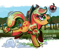 Size: 967x827 | Tagged: safe, artist:viventomortus, applejack, earth pony, pony, apple, solo, sweet apple acres