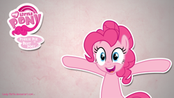 Size: 1920x1080 | Tagged: safe, artist:candy-muffin, pinkie pie, earth pony, pony, best pony, logo, meme, solo, vector, wallpaper