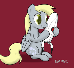 Size: 1000x922 | Tagged: safe, artist:empyu, derpy hooves, pegasus, pony, 30 minute art challenge, crossover, female, hug, mare, portal (valve), sitting, smiling, solo, turret