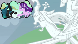 Size: 998x562 | Tagged: safe, edit, edited screencap, screencap, cozy glow, lord tirek, queen chrysalis, starlight glimmer, changeling, changeling queen, pegasus, pony, unicorn, the ending of the end, to where and back again, angry, anxiety, bad end, choice, cropped, crying inside, fail, fangs, female, harsher in hindsight, hopeless, legion of doom statue, regret, sad, sorry, statue, stone, thinking, thought bubble, tongue out, tragic, what if