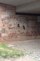 Size: 320x480 | Tagged: safe, derpy hooves, pegasus, pony, female, mare, photo, vandalism, wall