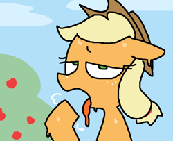 Size: 728x590 | Tagged: safe, artist:the weaver, applejack, earth pony, pony, panting, solo, sweat