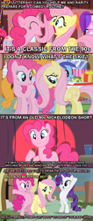 Size: 639x1501 | Tagged: safe, fluttershy, pinkie pie, rarity, earth pony, pegasus, pony, unicorn, belly, comic, pun, the amanda show