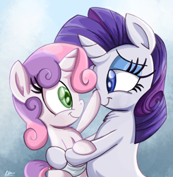 Size: 980x1002 | Tagged: safe, artist:daniel-sg, rarity, sweetie belle, pony, unicorn, boop, cute, diaper, diasweetes, female, filly, foal, mare, sisters, younger