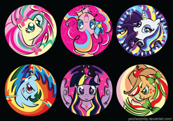 Size: 1024x717 | Tagged: safe, artist:peichenphilip, derpibooru import, applejack, fluttershy, pinkie pie, rainbow dash, rarity, twilight sparkle, twilight sparkle (alicorn), alicorn, earth pony, pegasus, pony, unicorn, female, mane six, mare, rainbow power