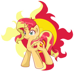 Size: 1024x1024 | Tagged: safe, artist:yoshimarsart, sunset shimmer, pony, unicorn, cutie mark background, solo, watermark