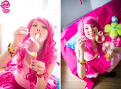 Size: 1000x740 | Tagged: safe, artist:ainlina, pinkie pie, human, bubble, cosplay, irl, irl human, photo, solo