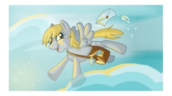 Size: 800x448 | Tagged: safe, artist:keyframe-pop, derpy hooves, pegasus, pony, bag, female, flying, letter, mare, solo