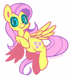 Size: 391x425 | Tagged: safe, artist:zhampy, fluttershy, pegasus, pony, female, flying, looking at you, mare, simple background, smiling, solo, white background