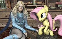 Size: 2750x1750 | Tagged: safe, artist:coutelier, fluttershy, pegasus, pony, 3d, aerie, baldur's gate, castle scene, crossover, dungeons and dragons, poser, wat
