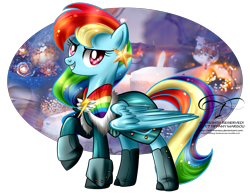 Size: 1292x1004 | Tagged: safe, artist:tiffanymarsou, derpibooru import, rainbow dash, pegasus, pony, alternate hairstyle, clothes, cute, dashabetes, grin, looking at you, raised hoof, simple background, smiling, solo, transparent background