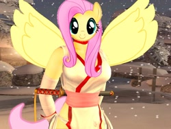 Size: 1024x768 | Tagged: safe, artist:odiz, fluttershy, pegasus, pony, breasts, dead or alive, female, hootershy, kasumi, solo