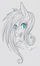 Size: 925x1500 | Tagged: safe, artist:mirapony, fluttershy, anthro, nightmareshy, sketch, solo