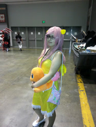 Size: 1224x1632 | Tagged: artist needed, safe, fluttershy, human, charmander, convention, cosplay, irl, irl human, photo, pokémon