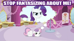 Size: 500x280 | Tagged: safe, rarity, sweetie belle, pony, unicorn, duo, duo female, female, filly, mare, siblings, sisters, thought bubble, white coat