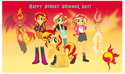 Size: 2544x1520 | Tagged: safe, artist:andoanimalia, artist:imperfectxiii, artist:sugar-loop, sunset satan, sunset shimmer, pony, unicorn, equestria girls, friendship games, legend of everfree, rainbow rocks, camp everfree outfits, clothes, daydream shimmer, sunset shimmer day
