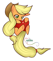 Size: 872x996 | Tagged: safe, artist:asikku, applejack, earth pony, pony, apple, food, heart, simple background, solo