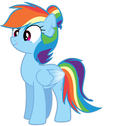 Size: 2916x2864 | Tagged: safe, artist:crazymlpkids, derpibooru import, rainbow dash, pegasus, pony, alternate hairstyle, bun, colored wings, colored wingtips, female, folded wings, hair bun, mare, older, scar, simple background, solo, transparent background, vector