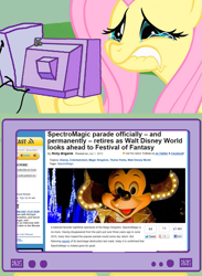 Size: 589x803 | Tagged: safe, fluttershy, pegasus, pony, disney, disney world, exploitable meme, fluttercry, meme, obligatory pony, sad, spectromagic parade, tv meme