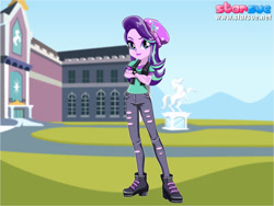 Size: 800x600 | Tagged: safe, artist:user15432, starlight glimmer, human, equestria girls, mirror magic, spoiler:eqg specials, boots, canterlot high, clothes, dressup, hat, pants, shirt, shoes, solo, starsue