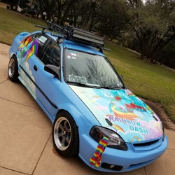 Size: 1080x1080 | Tagged: safe, artist:crombiettw, artist:jinzhan, derpibooru import, rainbow dash, car, honda, honda civic, honda dash, irl, itasha, iwtcird, license plate, meme, photo, texas