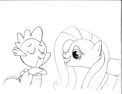 Size: 825x637 | Tagged: safe, artist:ced75, fluttershy, spike, dragon, pegasus, pony, female, flutterspike, male, shipping, sketch, straight