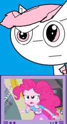 Size: 440x817 | Tagged: safe, artist:artsythepegasus, pinkie pie, oc, oc:artsy hooves, equestria girls, 1000 hours in ms paint, exploitable meme, humanized, meme, ms paint, tv meme, wtf