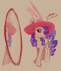 Size: 1280x1479 | Tagged: safe, artist:topsy-n, rarity, pony, unicorn, 30 minute art challenge, fashion, hat, mirror, reflection, solo