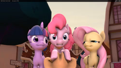 Size: 1920x1080 | Tagged: safe, applejack, fluttershy, pinkie pie, twilight sparkle, earth pony, pegasus, pony, 3d, bedroom eyes, out of context, rapeface, source filmmaker