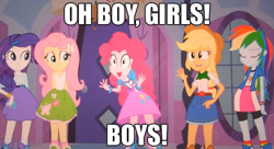 Size: 631x344 | Tagged: safe, derpibooru import, applejack, fluttershy, pinkie pie, rainbow dash, rarity, equestria girls, exploitable meme, homestar runner, image macro, mane six, meme, pinkie has a crazy idea, teen girl squad