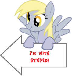 Size: 751x797 | Tagged: safe, derpy hooves, pegasus, pony, derpy's arrow, female, juxtaposition bait, mare, sign, solo