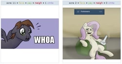 Size: 527x278 | Tagged: safe, fluttershy, oc, pegasus, pony, exploitable meme, juxtaposition, juxtaposition win, meme